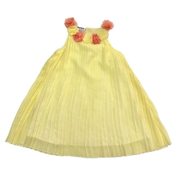 Blueberi Boulevard Baby Girls Pleated Rosette Dress 3T Yellow Wedding Easter - Picture 2 of 8
